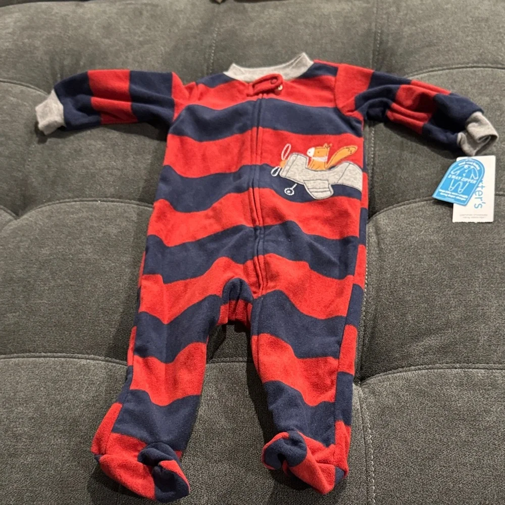 NWT Carter's Red and Blue Striped Footie size 6M